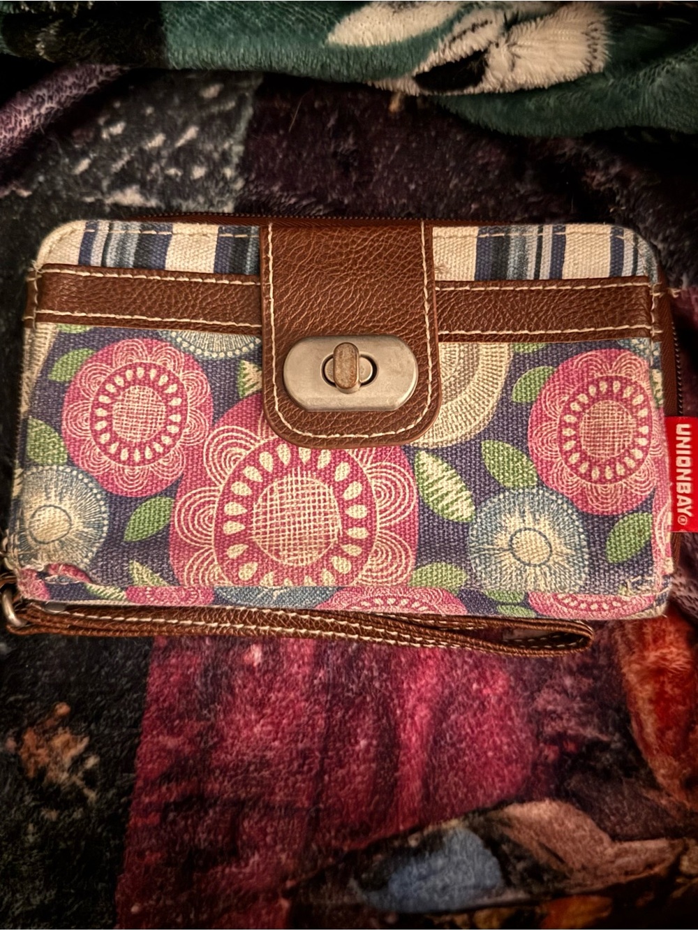 UNIONBAY Floral Wristlet Wallet - Pink, Blue & Brown